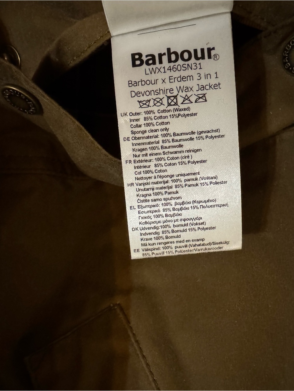 Barbour x Erdem Waxed Cotton Coat Tan Small - Picture 5 of 9